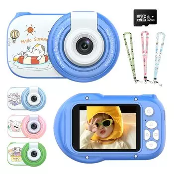 Новая детская камера, игрушечная камера 1080P HD, 48-мегапиксельная видеокамера, 180-дюймовый инверсионный объектив, большой экран, функция циклической записи и непрерывной съемки синий
