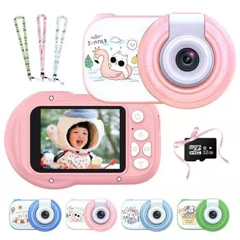 Новая детская камера, игрушечная камера 1080P HD, видеокамера с разрешением 48 миллионов пикселей, 180-дюймовый инверсионный объектив, большой экран, циклическая запись, непрерывная съемка розовый