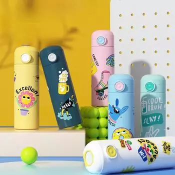 Новая детская кружка-термос из нержавеющей стали 316, студенческая чашка для прямого напитка, красивая мультяшная портативная школьная чашка для воды 420ML