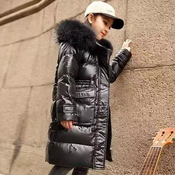 Новая детская куртка с хлопковой подкладкой для девочек, куртка с хлопковой подкладкой средней длины для маленьких девочек, утепленная зимняя одежда 120 чёрный