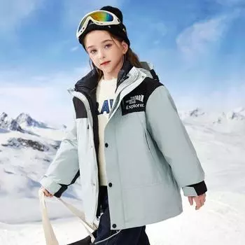 Новая детская куртка три в одном с пуховой подкладкой, ветрозащитная, водонепроницаемая, съемная, пуховая куртка 130cm