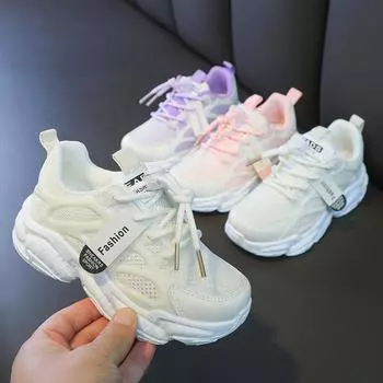 Новая детская модная дышащая обувь для детей, студентов, трендовые спортивные кроссовки на мягкой подошве для бега для мальчиков и девочек, удобные спортивные кроссовки 27 белый