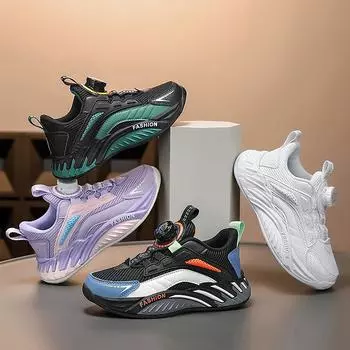 Новая детская модная дышащая обувь с низким верхом, детская спортивная обувь для бега с вращающейся пуговицей, удобные кроссовки для мальчиков и девочек 29 белый