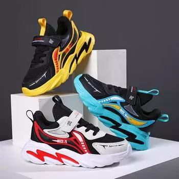 Новая детская модная дышащая повседневная обувь для школьников и детей, трендовая спортивная обувь для бега на мягкой подошве, удобные кроссовки для спортзала для мальчиков и девочек 29 красный/чёрный