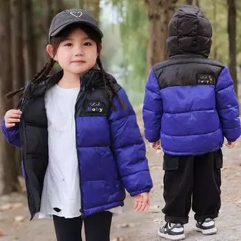 новая детская одежда, цветная детская одежда из хлопка, короткая утолщенная теплая зимняя одежда из хлопка для мальчиков и девочек оптом 110-120cm розовый