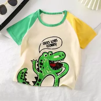 Новая детская повседневная футболка с милым мультяшным принтом, футболка с коротким рукавом, удобная, топы с шортами, одежда для малышей и девочек, лето 73