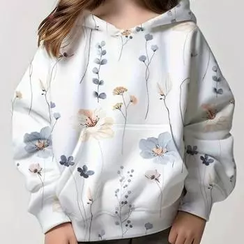 Новая детская повседневная толстовка с капюшоном и 3D принтом «Флора», пуловер с капюшоном и карманами, весенне-осенний топ 100CM
