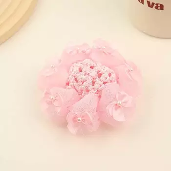 Новая детская сетка для волос с бантом и жемчугом, эластичная, однотонная, нескользящая, кружевная, для пучка волос, для девочки, женщины, снуд, сетка, аксессуары для волос