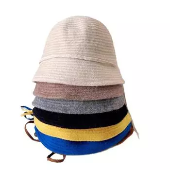 Новая детская шапка-ведро на шнуровке, теплая шерстяная вязаная шапка на осень и зиму, полосатая шапка-рыбак, универсальная шапка 56-58cm серый