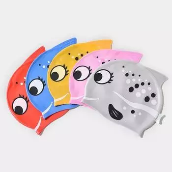 Новая детская силиконовая водонепроницаемая модная мультяшная рыбка для мальчиков и девочек, удобная мягкая шапочка для плавания без выреза One Size жёлтый