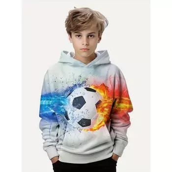 Новая детская толстовка с капюшоном с принтом 3D-футбола, детская модная одежда для мальчиков, повседневная спортивная одежда, свободные топы, куртки с длинным рукавом, высокое качество 100