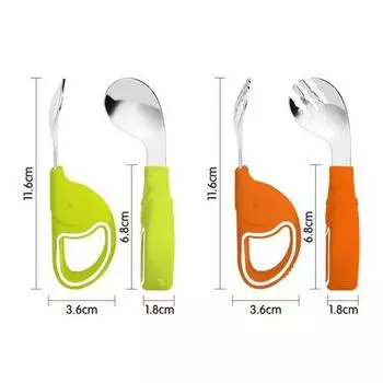 Новая детская вилка и ложка из нержавеющей стали, для кормления - можно мыть в посудомоечной машине(Зеленый, оранжевый)