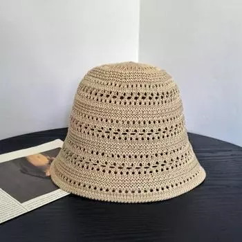 Новая детская вязаная шляпа от солнца для отдыха на пляже, маленькая свежая шляпа-ведро, модная тенденция M56-58cm чёрный