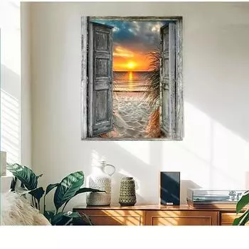 Новая DIY ручная работа Алмазная картина Круглый бриллиант Полный бриллиант Гостиная Спальня Картина Дверь Ведущая к морю Безрамный 30 * 40cm разноцветный