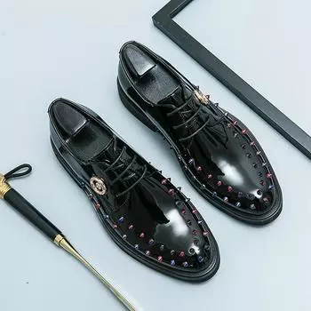 Новая дизайнерская мужская модельная обувь из лакированной кожи, мужские оксфорды на шнуровке с золотыми заклепками, обувь для выпускного вечера и вечеринки воссоединения, zapatos 38