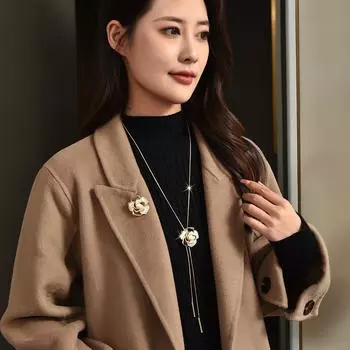 Новая длинная длинная цепочка с цветком камелии в форме ракушки, женская высококачественная цепочка для свитера с цветочным принтом