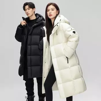 Новая длинная мужская и женская одинаковая пара утолщенная экстремально холодная теплая пуховая куртка S чёрный