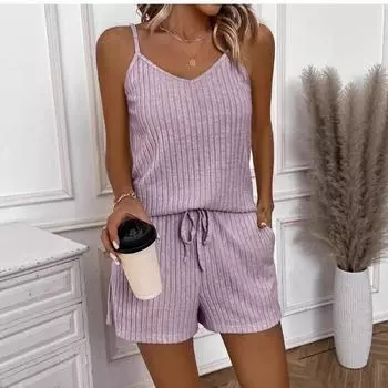 Новая домашняя одежда Пижамы Майки Модные Повседневные и Удобные Женские Комплекты Халтер S