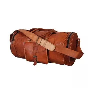 Новая дорожная дорожная сумка из козьей кожи, винтажная винтажная сумка для выходного дня из натуральной кожи 24 x 9 x 8 in коричневый