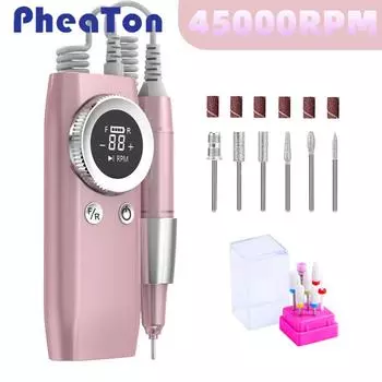 Новая дрель для ногтей, 45000 об/мин, маникюрный станок, перезаряжаемая электрическая шлифовальная машинка для ногтей с режимом паузы, токарный станок для ногтей, инструмент для резки геля и удаления A