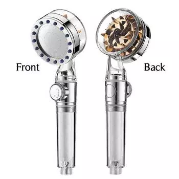 Новая душевая насадка с хлопковым фильтром из полипропилена с пропеллером и кнопкой остановки Ручная насадка для душа высокого давления с турбонаддувом 8x26cm серебряный