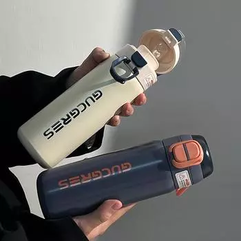 Новая двойная питьевая трубочка для студентов, портативная термокружка для улицы, большая емкость для воды в офисе, простая креативная кружка 520ml