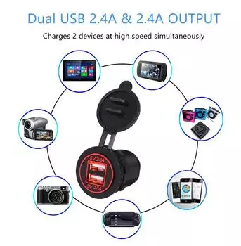 Новая двойная USB розетка-зарядное устройство 2.4A и 2.4A для автомобиля, лодки, морского судна, мотоцикла
