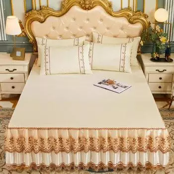 Новая двухслойная юбка-кровать с рюшами, кружевная юбка принцессы, нескользящее покрывало на кровать, простыня с цветочной вышивкой 1pc Skirt 150x200cm