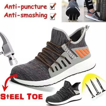 Новая дышащая защитная обувь, рабочая обувь, мужская противоударная защитная обувь с защитой от пирсинга, защитная обувь со стальным носком 36 оранжевый/серый