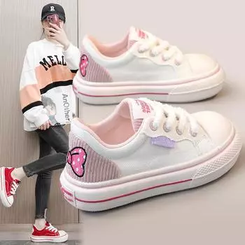 Новая дышащая женская обувь, парусиновая обувь с круглым носком, износостойкая и универсальная корейская повседневная обувь увеличенной высоты 35