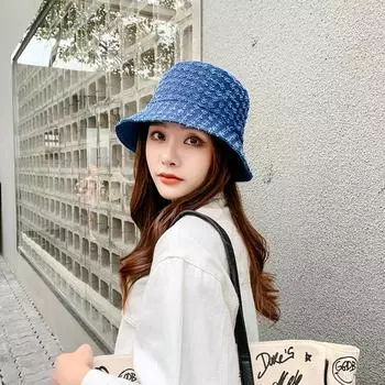 Новая джинсовая двухсторонняя шляпа рыбака с плоским верхом, корейская версия, повседневная и универсальная, матовая, солнцезащитная женская шляпа рыбака M56-58cm чёрный