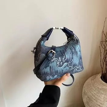 Новая джинсовая контрастная сумка в китайском стиле для пельменей, женская сумка через плечо с этническим принтом