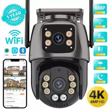 Новая европейская 4K 8MP HD Wi-Fi PTZ-камера уличная 4MP двойной объектив двойной экран AI автоматическое отслеживание IP-камера видеонаблюдения аудио-видео наблюдение P2P iCSee