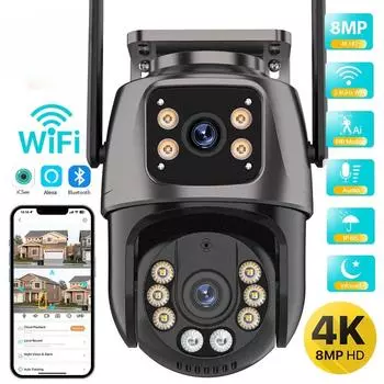 Новая европейская 4K 8MP HD Wi-Fi PTZ-камера уличная 4MP двойной объектив двойной экран AI автоматическое отслеживание IP-камера видеонаблюдения аудио-видео наблюдение P2P iCSee