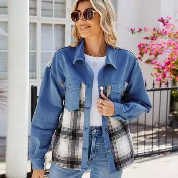 Новая европейская и американская джинсовая повседневная куртка в стиле пэчворк S