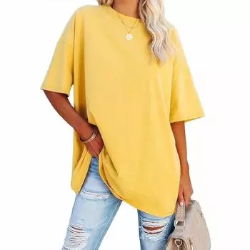 Новая европейская и американская свободная однотонная футболка 2024 года S коричневый