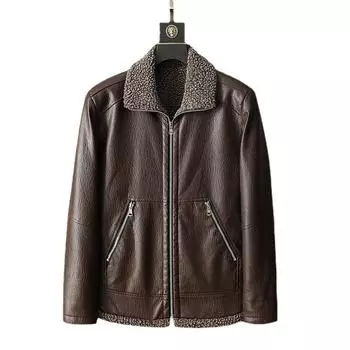 Новая европейская и американская уличная кожаная мотоциклетная одежда в стиле хип-хоп с меховым воротником и лацканами, универсальная корейская версия, тонкая куртка из искусственной кожи M