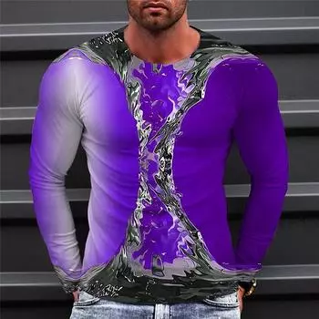 Новая европейская мужская футболка с длинными рукавами и принтом Water Wave, повседневные футболки с принтом в стиле хип-хоп, топы с круглым вырезом S