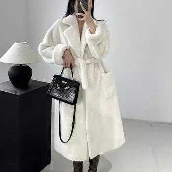 Новая европейская норковая эко-шуба, искусственный мех средней длины, имитация меха норки, стиль халата, пальто для женщин one size