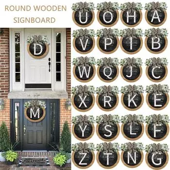 Новая фамилия круглый год венок на входную дверь, приветственный знак на входной двери, фермерский дом из 26 букв — венок с эвкалиптом — венок и бант One Size