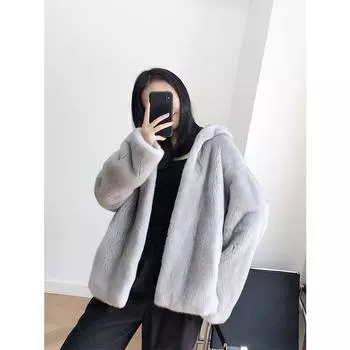 Новая фиолетовая этикетка бархатная искусственная шуба женская короткая модная норковая шуба с капюшоном женская цельная норковая шуба S