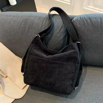 Новая фланелевая зимняя сумка-тоут 2024 года, простая уличная, для отдыха, в простом иностранном стиле, однотонная, на одно плечо, на два плеча темно-коричневого