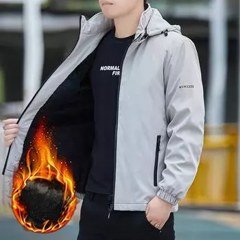 Новая флисовая утолщенная куртка мужская осенняя повседневная мужская осенне-зимняя куртка весенне-осенняя универсальная M серый