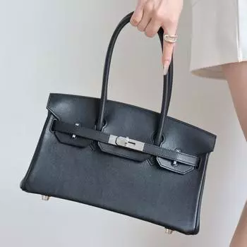 Новая французская сумка-мешок Swift Leather 29 см с горизонтальным платиновым покрытием для носка из коровьей кожи, женская сумка из натуральной кожи 29x13.5x14.5cm светло-серый