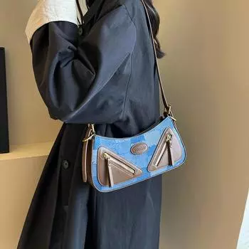 Новая французская сумка-подмышка осенью, персонализированная контрастная цветная сумка через плечо, иностранная универсальная сумка-мессенджер небольшого квадратного размера темно-синий