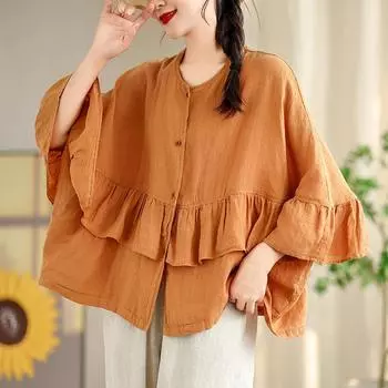 Новая футболка больших размеров, летняя винтажная женская, с коротким рукавом, однотонная, свободная, повседневная, базовая футболка большого размера M оранжевый