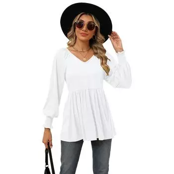 Новая футболка Bubble с V-образным вырезом и длинными рукавами на талии для женщин S синий