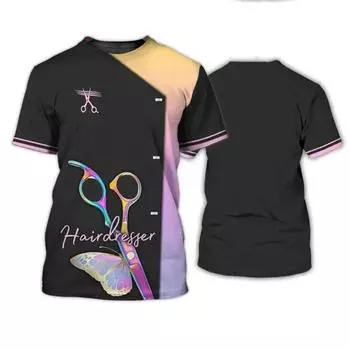 Новая футболка для парикмахерской, женская футболка с 3D принтом, рабочая одежда с короткими рукавами, топы, женская одежда больших размеров S