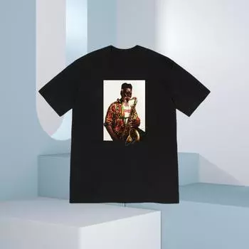 Новая футболка для пары из чистого хлопка с короткими рукавами и круглым вырезом, с принтом в виде саксофона и флага бренда S