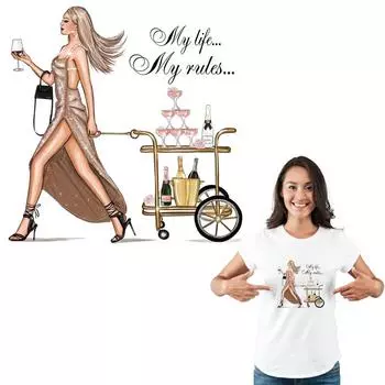 Новая футболка для сильных девочек, джинсы, теплопередающие наклейки для одежды, моющиеся наклейки с утюгом на уровне уровня 21.7x22cm